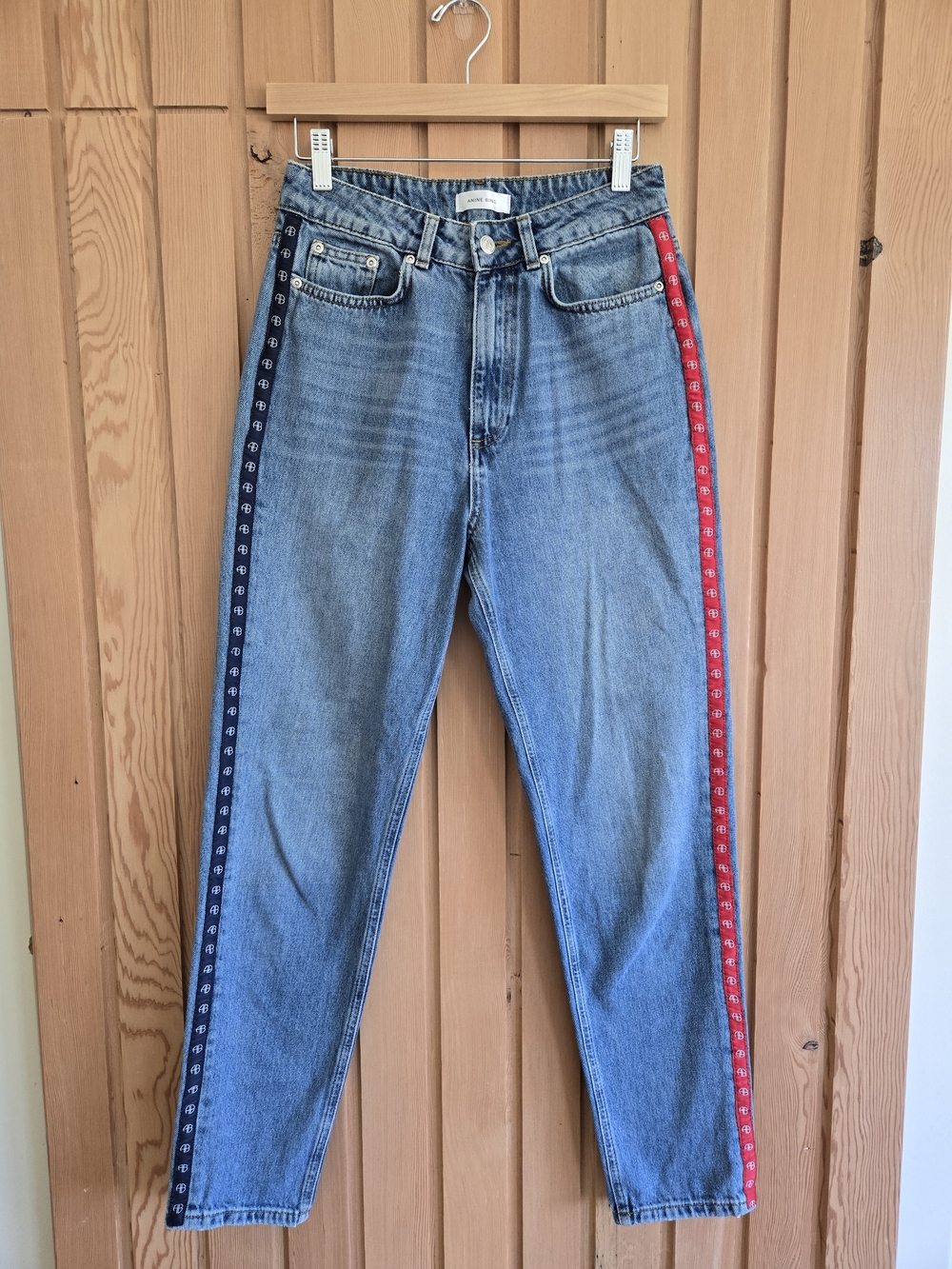 Anine Bing Medium Wash Denim With Blue & Red Side Stripes | Size 26